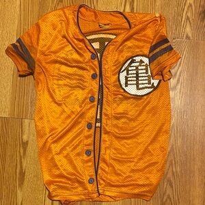 Vtg Dragon Ball Z Mens Small Orange Baseball Jersey Japanese Anime Goku Logo Y2K